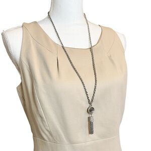 LOFT Long Silver & Rhinestone 30” Chain Rope Necklace 2.5” Pendant